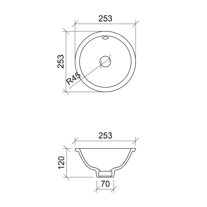 Mini Round Undermount Basin 260mm Gloss White Bathroom Basin Timberline