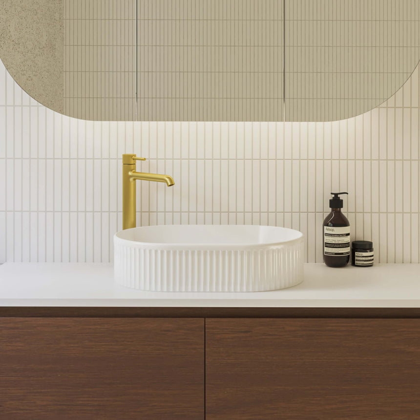 Oval Flute Basin 490mm Gloss White Bathroom Basin Timberline