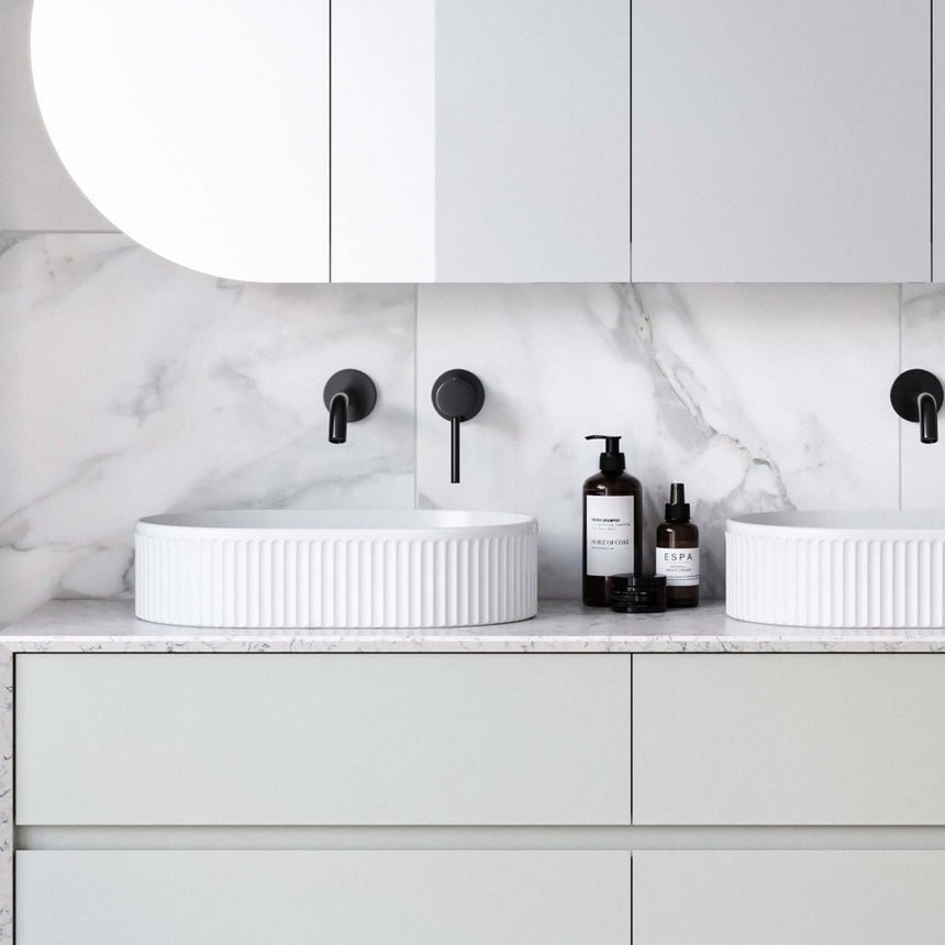 Oval Flute Basin 490mm Gloss White Bathroom Basin Timberline