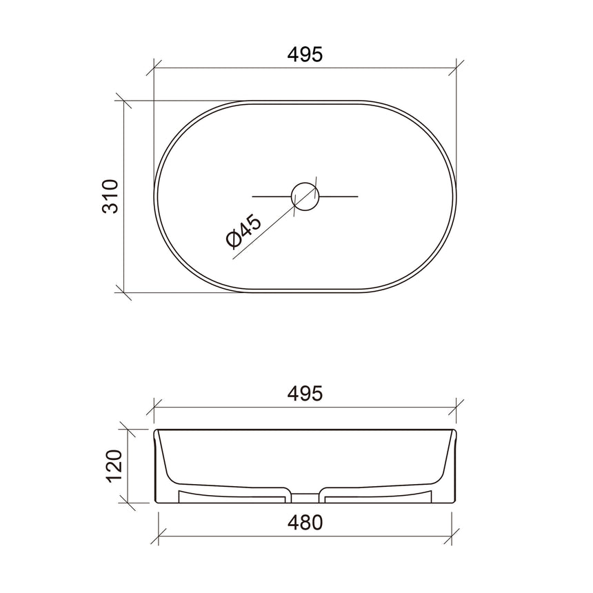 Oval Flute Basin 490mm Gloss White Bathroom Basin Timberline