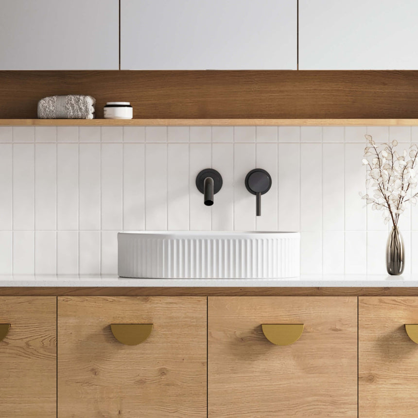 Oval Flute Basin 490mm Matt White Bathroom Basin Timberline