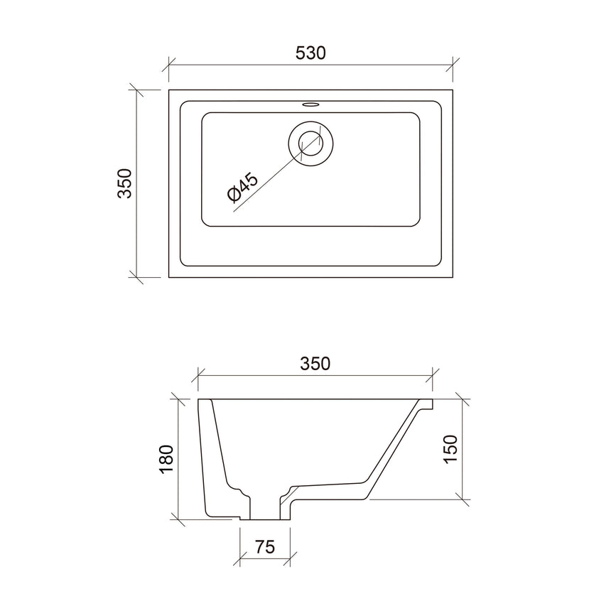 Rectangle Undermount Basin 530mm Gloss White Bathroom Basin Timberline