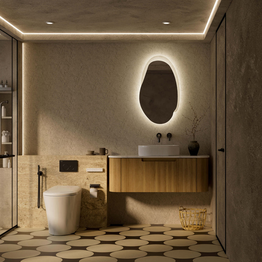 Aulic Evanston LED Mirror 530mm with Matte Grey Acrylic Edge LED Frameless Mirror Aulic