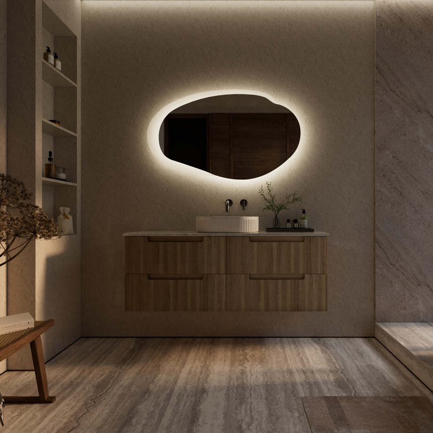 Aulic Evanston LED Mirror 1300mm with Matte Grey Acrylic Edge LED Frameless Mirror Aulic