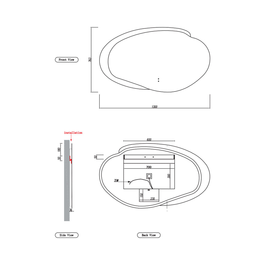 Aulic Evanston LED Mirror 1300mm with Matte Grey Acrylic Edge LED Frameless Mirror Aulic