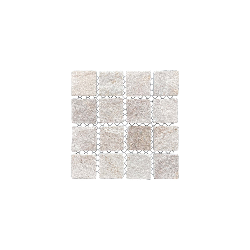 Cobble Stone Net Back Grid 90x90x20 White Quartzite Cobble Stone Tilemall