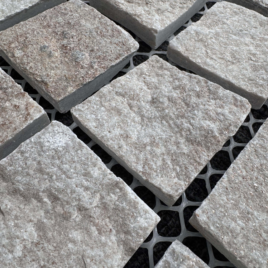 Cobble Stone Net Back Grid 90x90x20 White Quartzite Cobble Stone Tilemall