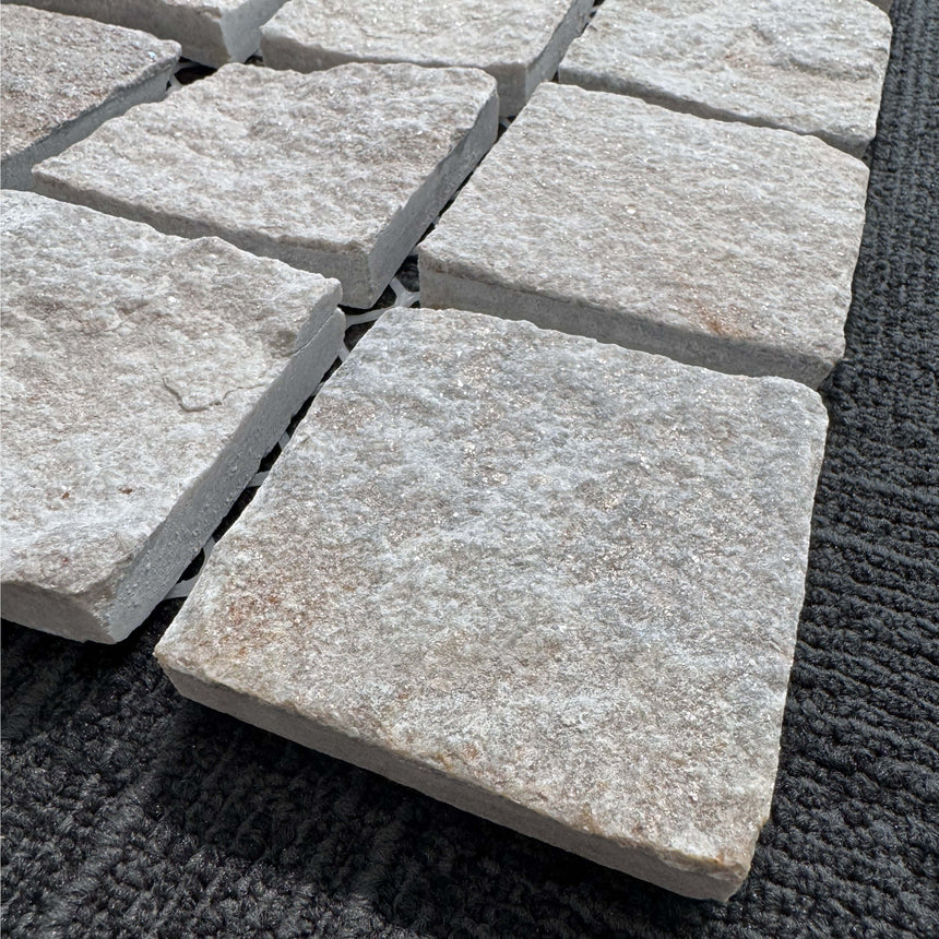 Cobble Stone Net Back Grid 90x90x20 White Quartzite Cobble Stone Tilemall