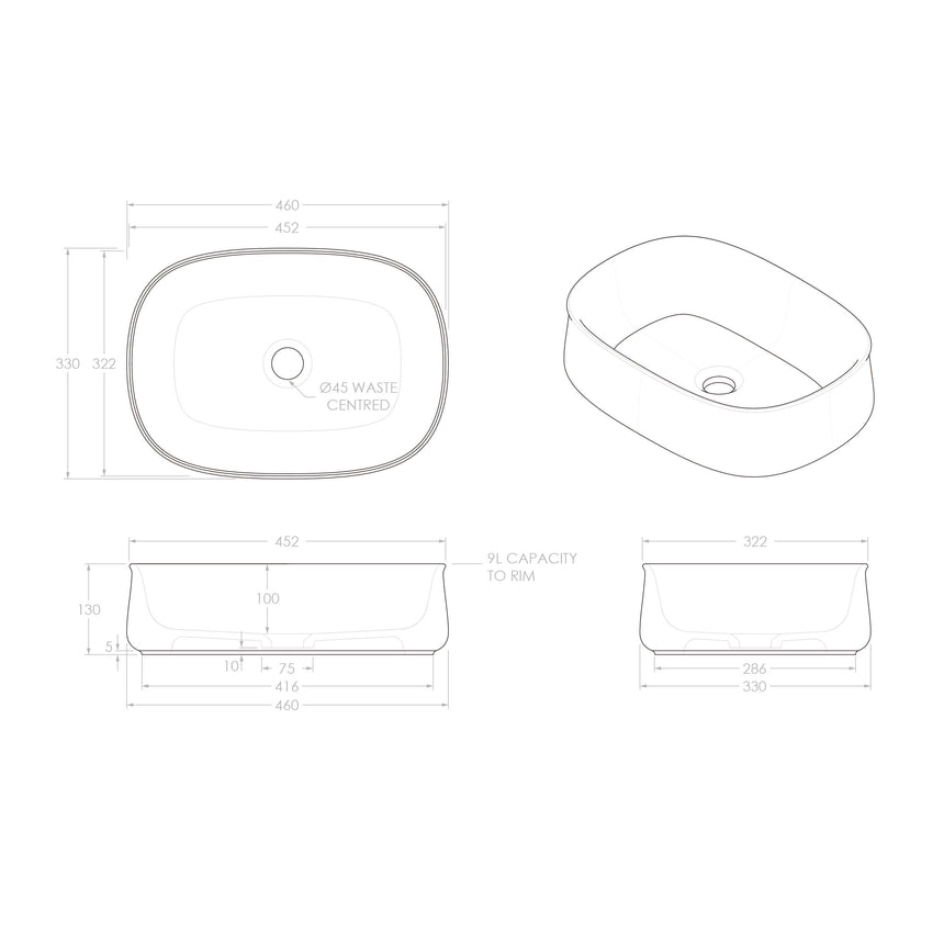 ADP Hewitt Above Counter Basin Matte White Bathroom Basin ADP