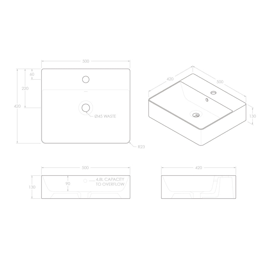 ADP Jack Above Counter Basin Matte White 1 Tap Hole Bathroom Basin ADP