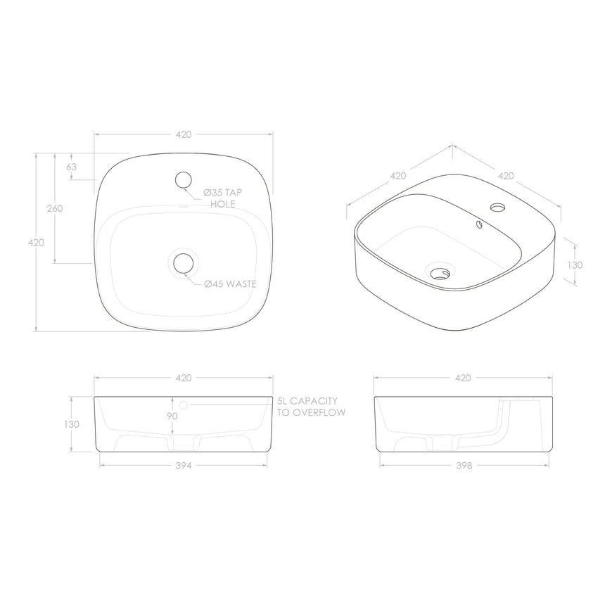 ADP Jill Above Counter Basin Matte White 1 Tap Hole Bathroom Basin ADP