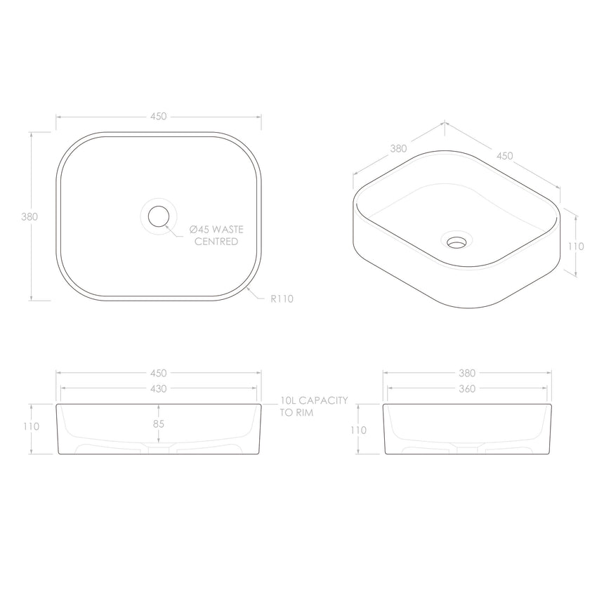 ADP Louie Above Counter Basin Matte White Bathroom Basin ADP