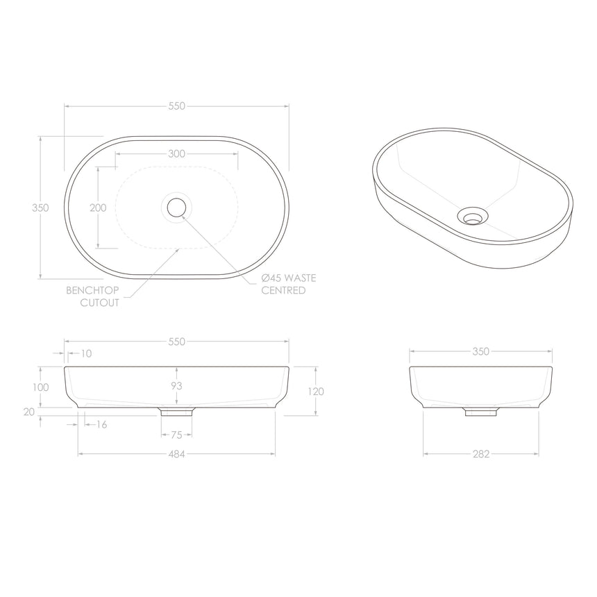 ADP Marilyn Above Counter Basin Matte White Bathroom Basin ADP