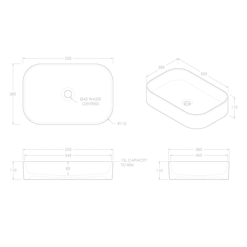 ADP Max Above Counter Basin Matte White Bathroom Basin ADP