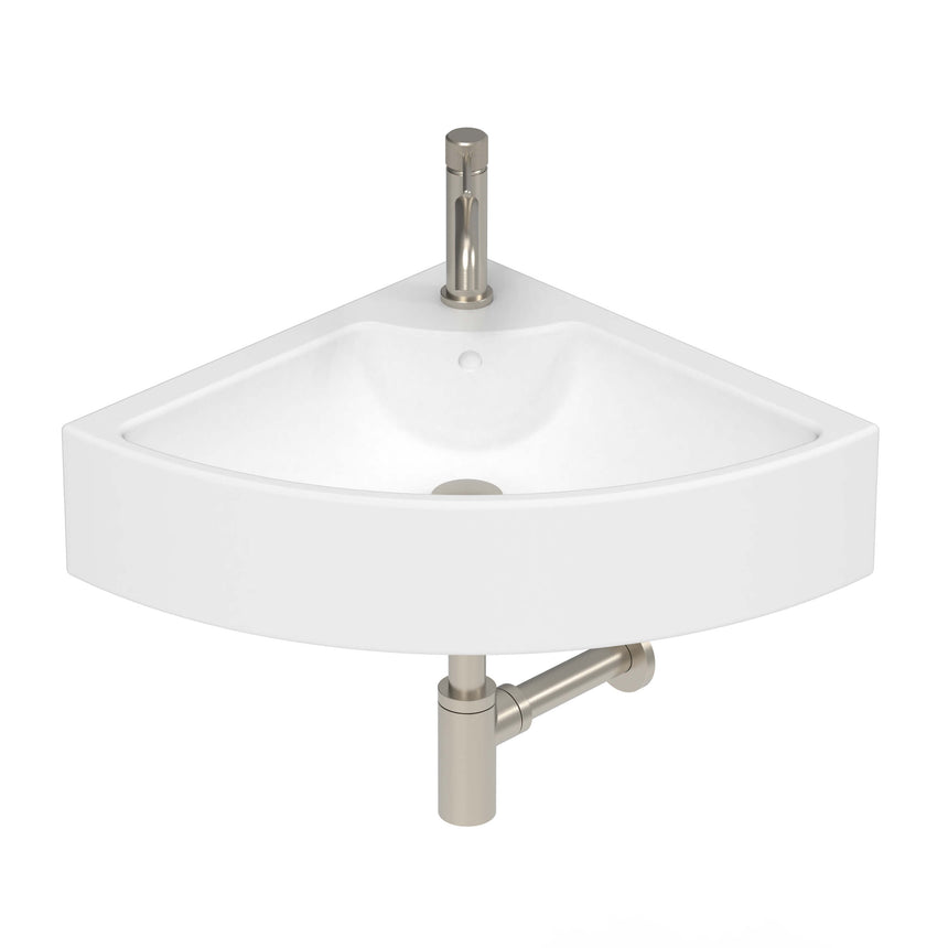 ADP Square Corner Wall Basin Gloss White 1 Tap Hole Bathroom Basin ADP Default Title