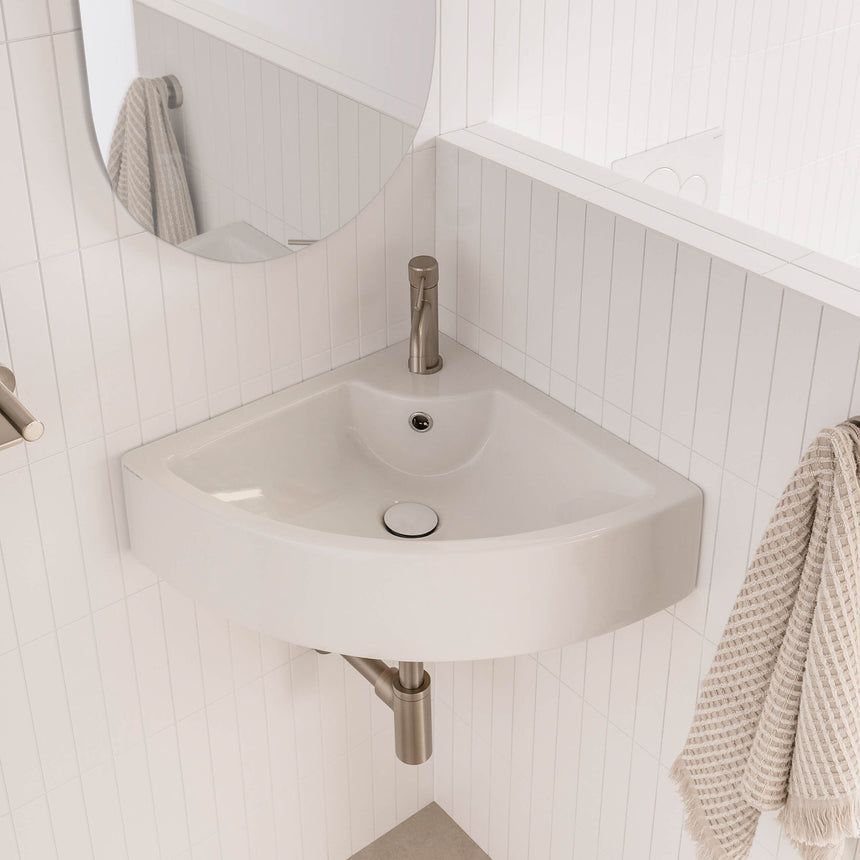 ADP Square Corner Wall Basin Gloss White 1 Tap Hole Bathroom Basin ADP