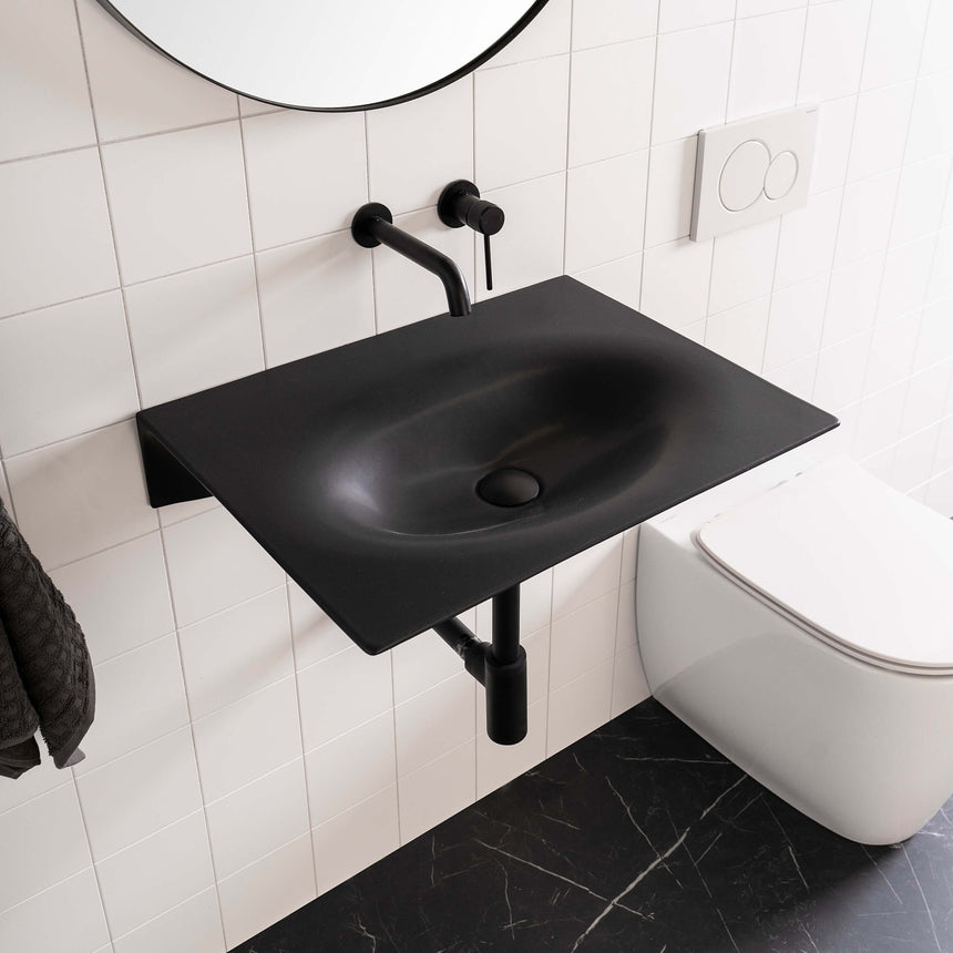 ADP Veil Wall Basin 600 Matte Black 1 Tap Hole Bathroom Basin ADP