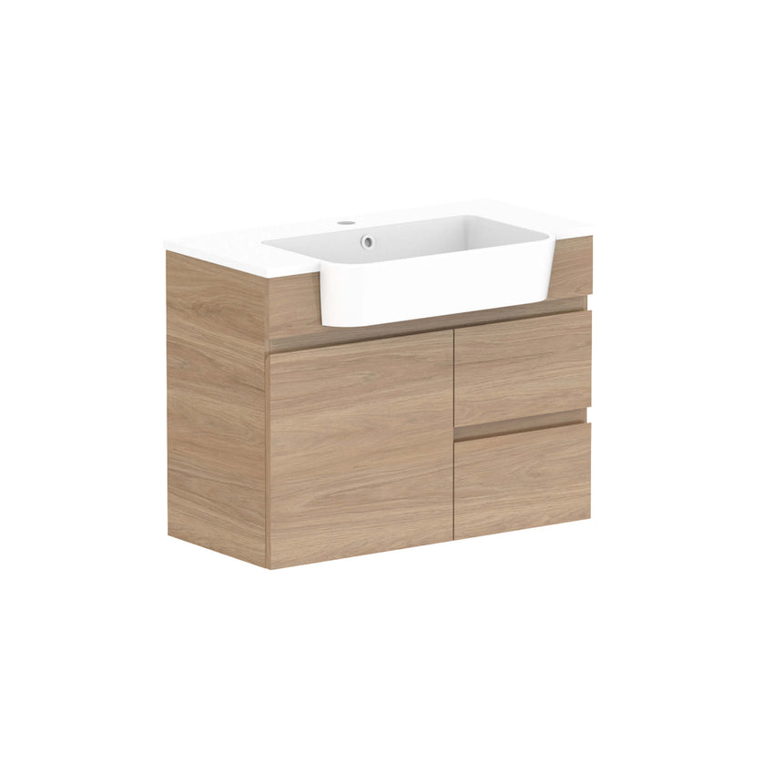 ADP Glacier Semi-Recessed Door & Drawer Wall Hung Vanity Cast Marble Moulded Vanity ADP 750mm