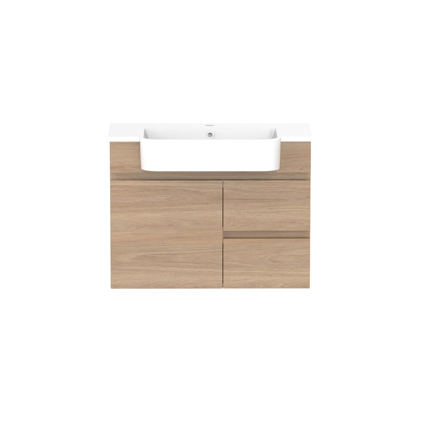 ADP Glacier Semi-Recessed Door & Drawer Wall Hung Vanity Cast Marble Moulded Vanity ADP