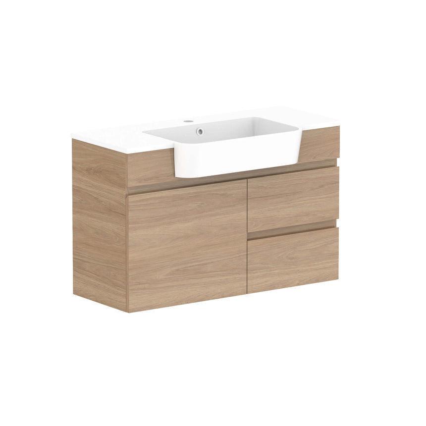 ADP Glacier Semi-Recessed Door & Drawer Wall Hung Vanity Cast Marble Moulded Vanity ADP 900mm