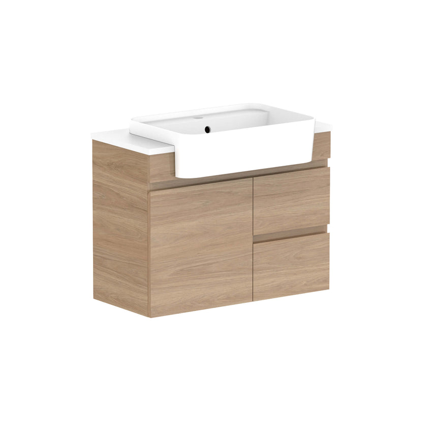 ADP Glacier Semi-Recessed Door & Drawer Wall Hung Vanity Cherry Pie Premium Solid Surface Vanity ADP 750mm Center