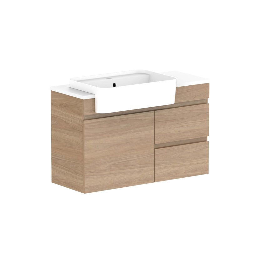 ADP Glacier Semi-Recessed Door & Drawer Wall Hung Vanity Cherry Pie Premium Solid Surface Vanity ADP 900mm Left