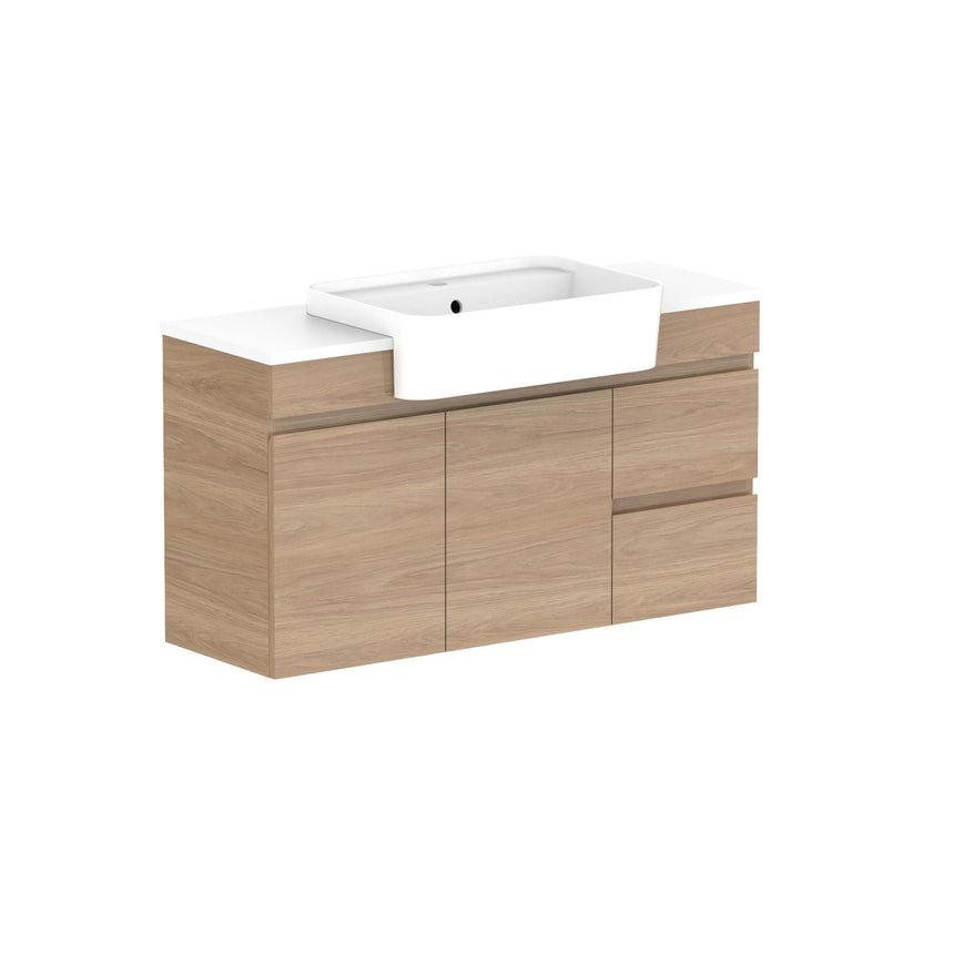ADP Glacier Semi-Recessed Door & Drawer Wall Hung Vanity Cherry Pie Premium Solid Surface Vanity ADP 1050mm Center