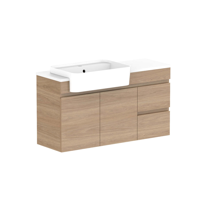 ADP Glacier Semi-Recessed Door & Drawer Wall Hung Vanity Cherry Pie Premium Solid Surface Vanity ADP 1050mm Left