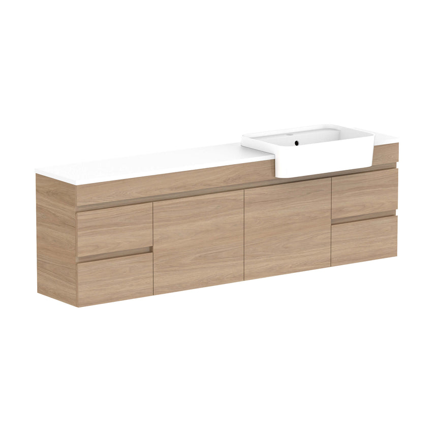 ADP Glacier Semi-Recessed Door & Drawer Wall Hung Vanity Cherry Pie Premium Solid Surface Vanity ADP 1800mm Right