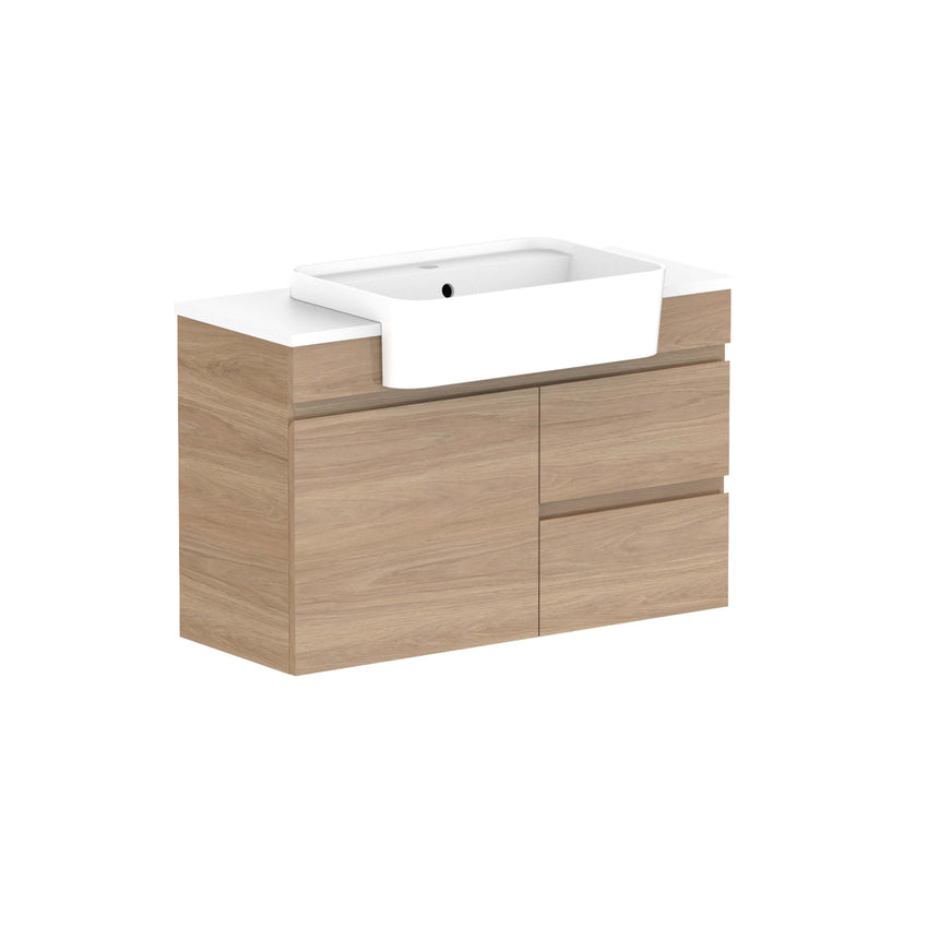 ADP Glacier Semi-Recessed Door & Drawer Wall Hung Vanity Durasein Solid Surface Vanity ADP 900mm Center