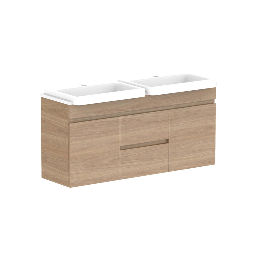 ADP Glacier Semi-Recessed Door & Drawer Wall Hung Vanity Durasein Solid Surface 1200mm / Double
