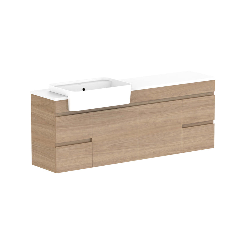 ADP Glacier Semi-Recessed Door & Drawer Wall Hung Vanity Durasein Solid Surface 1500mm / Left