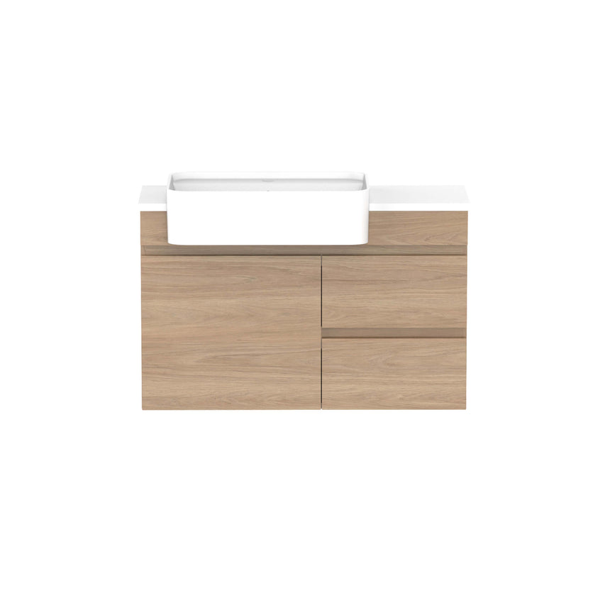 ADP Glacier Semi-Recessed Door & Drawer Wall Hung Vanity Caesarstone Mineral Vanity ADP