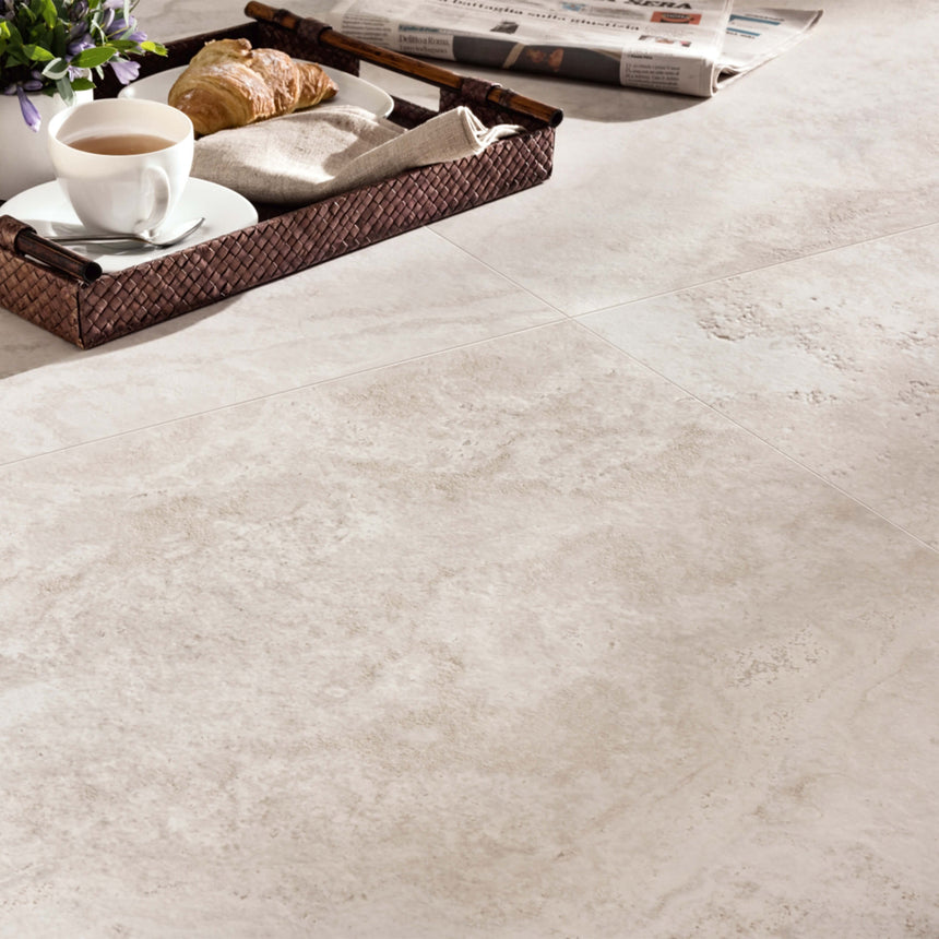 3D Crafted 600x600 Natural Travertine White Concrete Look Tiles Tilemall