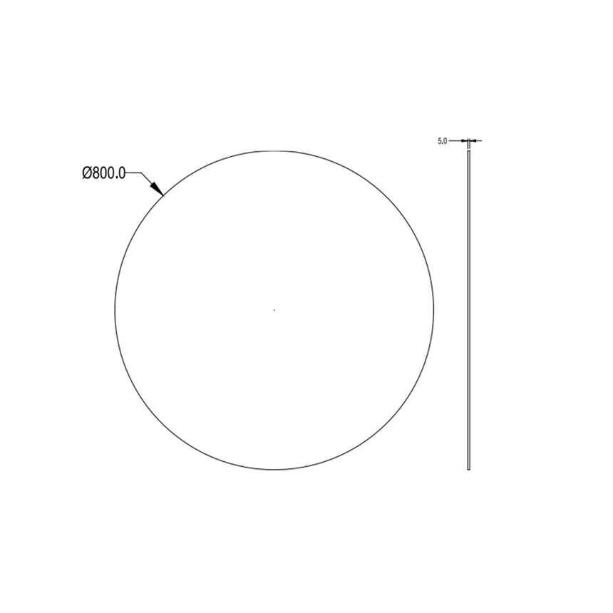Lukka Plain Mirror technical dimensions diagram for Orbis 800mm round frameless mirror, 5mm thickness by Tilemall