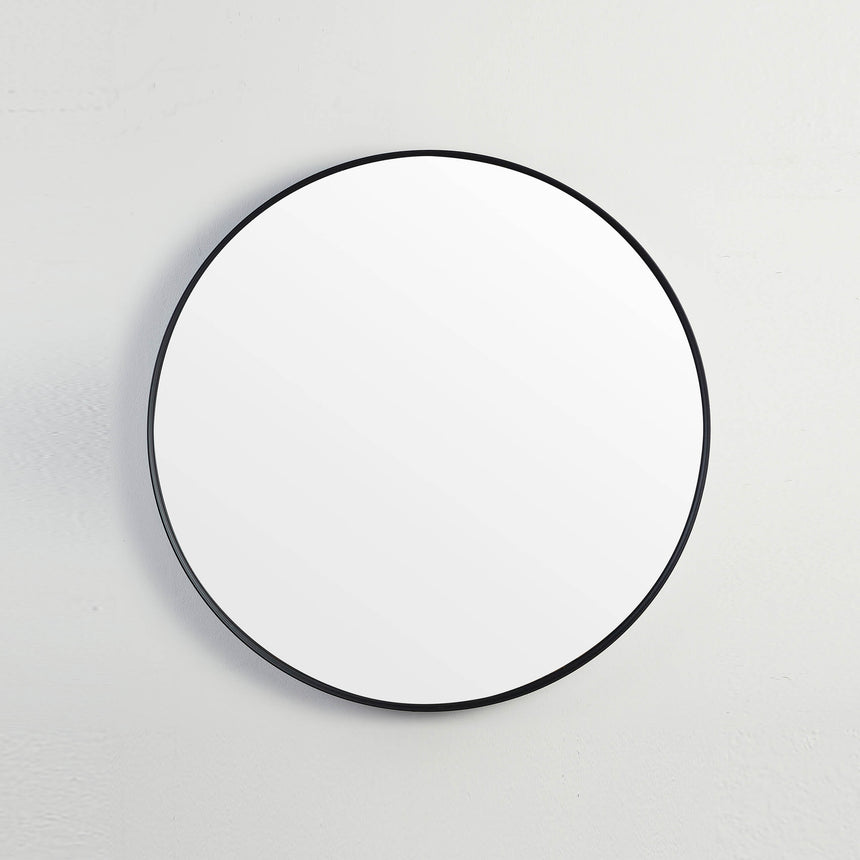 Lukka round 900mm matte black framed bathroom mirror by Tilemall, wall-mounted