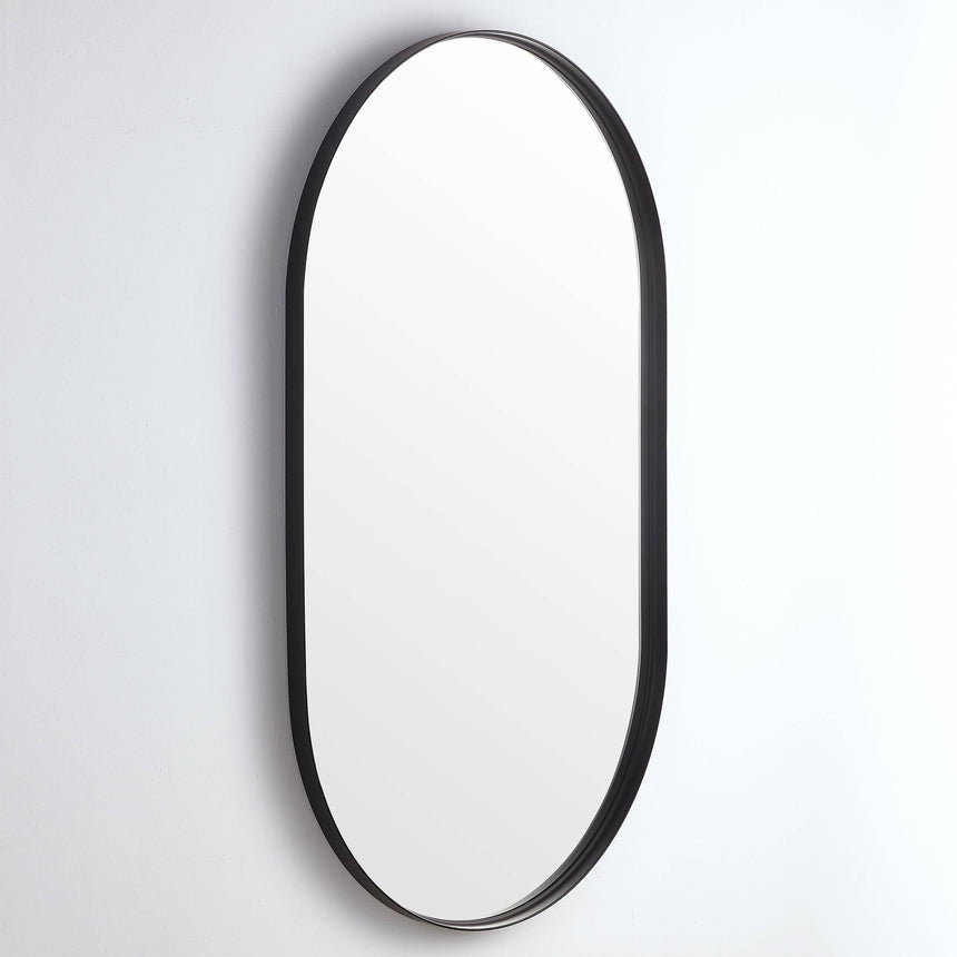 Ellips Lukka framed mirror 450x1200mm by Tilemall with matte black frame and rounded edges