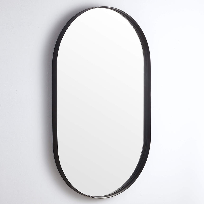Ellips oval Lukka framed mirror 600x1500mm by Tilemall with matte black frame