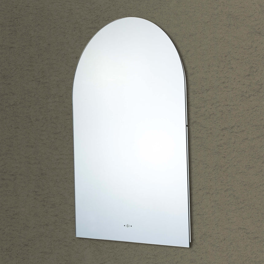 Lukka Back Lit LED Mirror 600x900mm arco arch mirror right side profile showing pencil edge and slim LED back-light strip by Tilemall