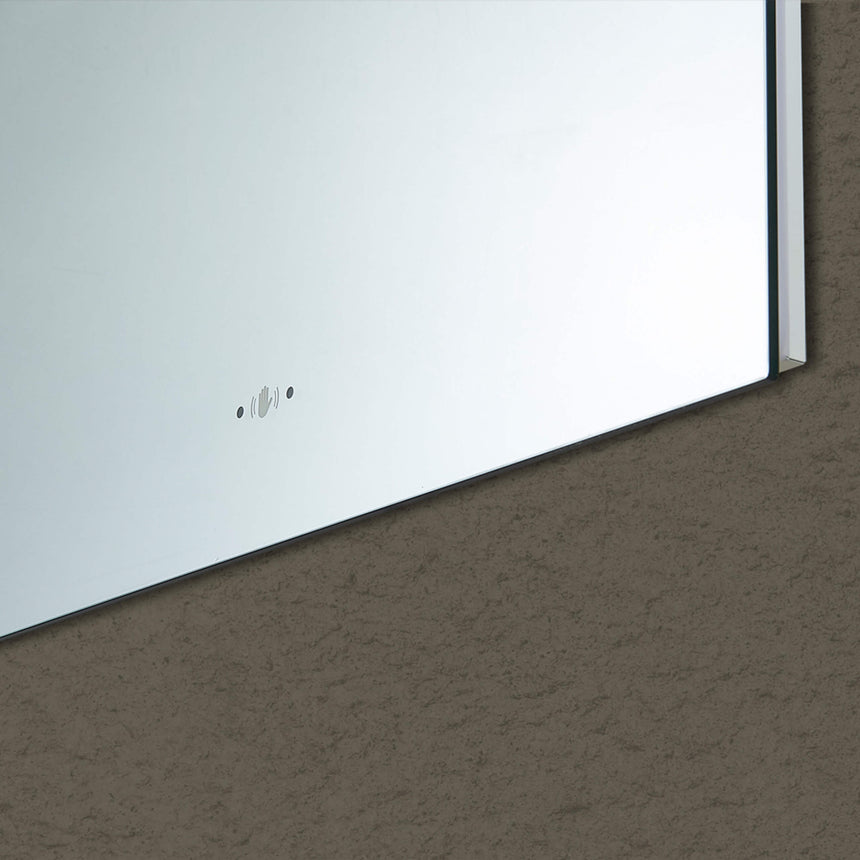 Lukka Back Lit LED Mirror 600x900mm arco arch mirror edge detail showing pencil edge profile and black frame trim by Tilemall