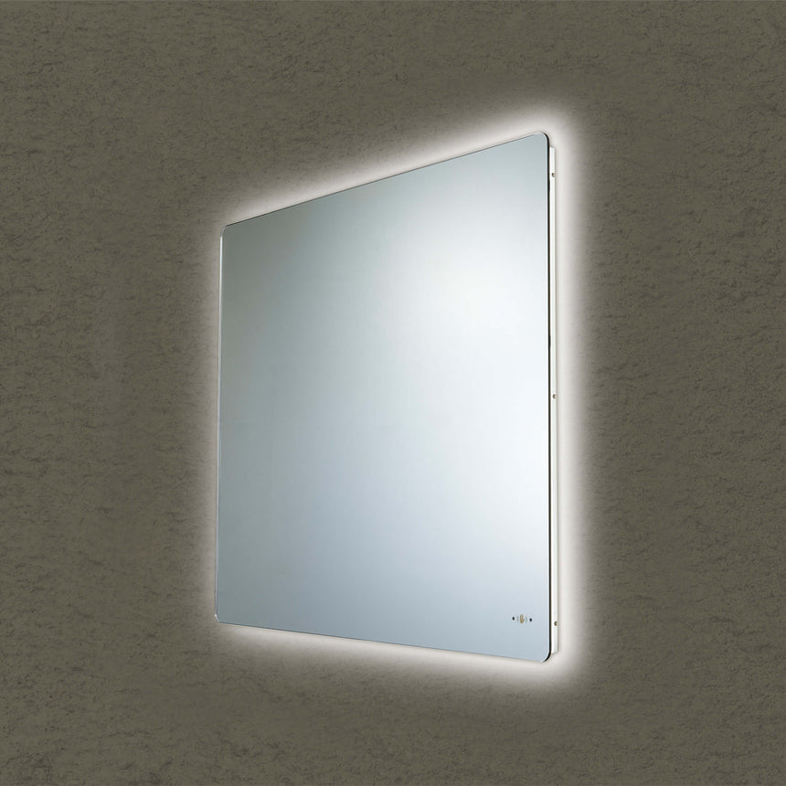 Lukka recta 900x750mm LED back-lit frameless mirror by Tilemall, pencil edge, vertical mount (view 2)