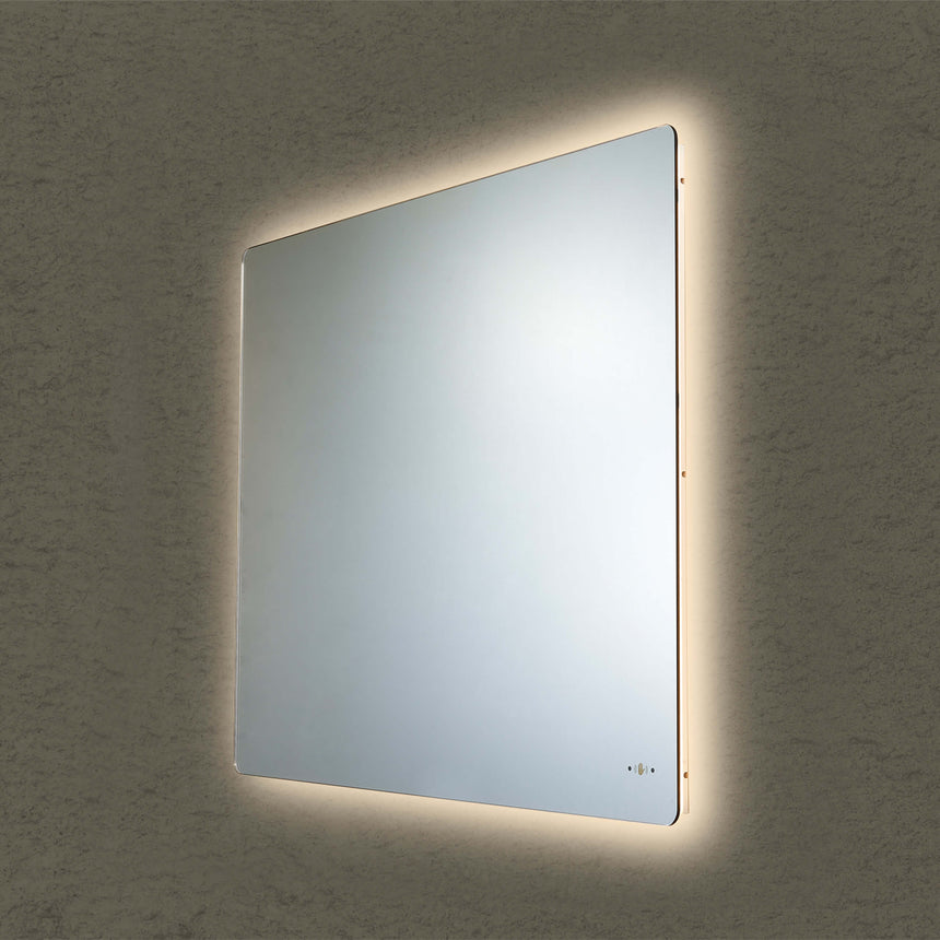 Lukka recta 1200x800mm LED back-lit frameless mirror by Tilemall, warm LED perimeter glow