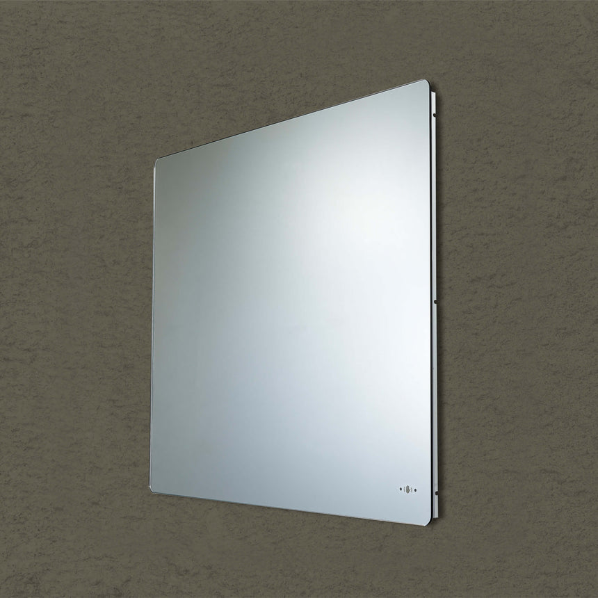 Lukka recta 1200x800mm LED back-lit frameless mirror by Tilemall, mounted vertically, angled view