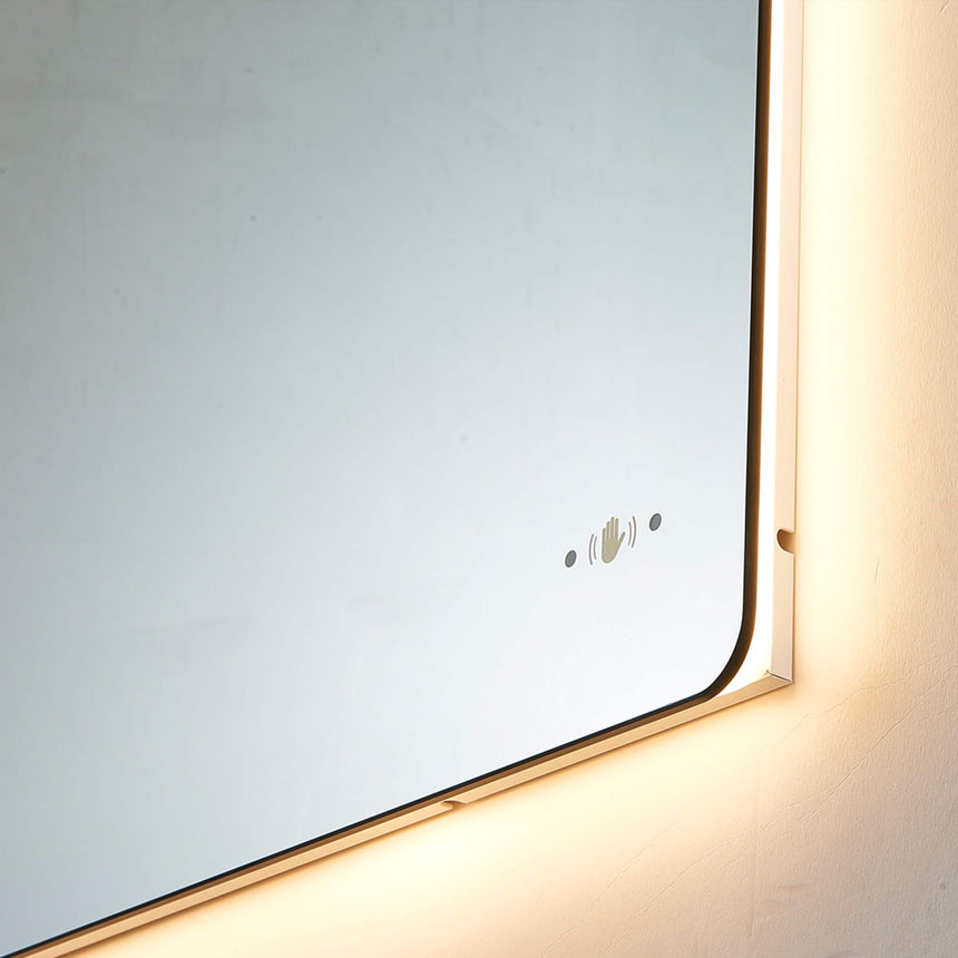 Lukka Back Lit LED Mirror 1200x800mm recta LED mirror installed in bathroom interior with warm backlit edge lighting by Tilemall