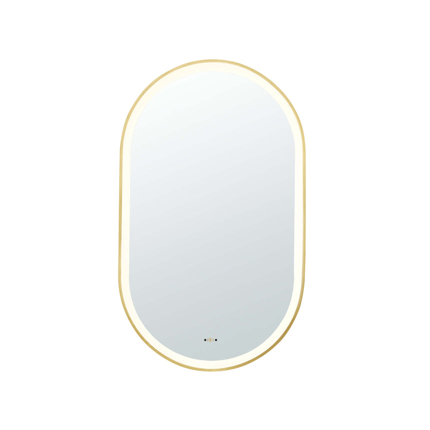 Lukka oval 450x900mm LED framed bathroom mirror by Tilemall in brushed gold with touch controls