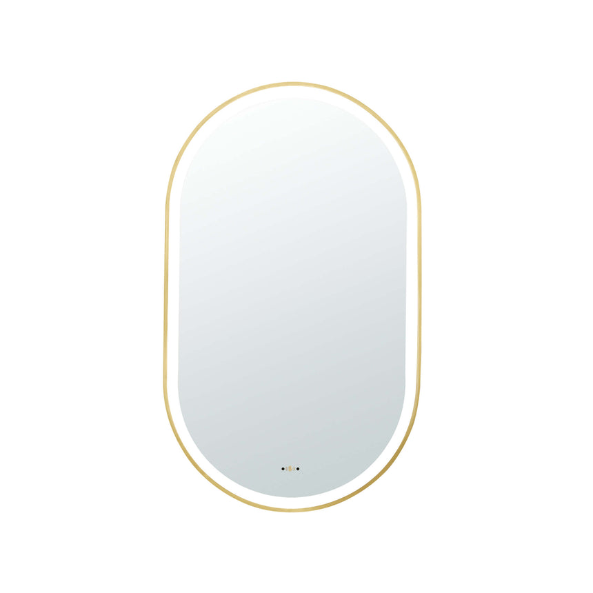 Lukka oval 450x900mm LED framed bathroom mirror by Tilemall in brushed gold with touch controls (view 2)