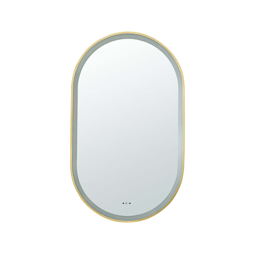 Lukka Framed LED Mirror 450x900mm close-up of oval LED mirror frame showing brushed gold finish and integrated LED strip by Tilemall
