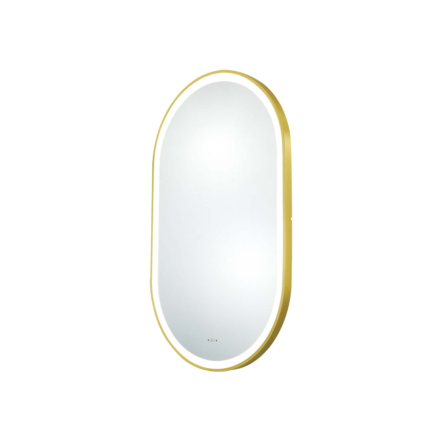 Lukka oval 450x900mm LED framed bathroom mirror by Tilemall in brushed gold with soft white LED