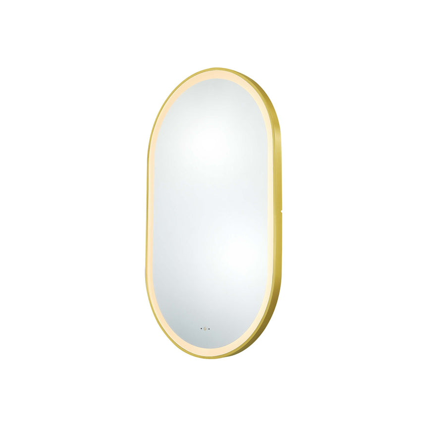 Lukka oval 450x900mm LED framed bathroom mirror by Tilemall in brushed gold with warm white LED