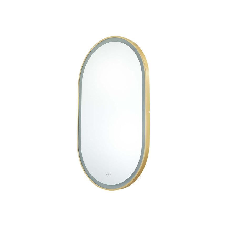 Lukka oval 450x900mm LED framed bathroom mirror by Tilemall in brushed gold with warm white LED (view 2)